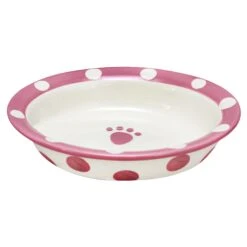Polka Paws Ceramic Cat Bowl - Oval