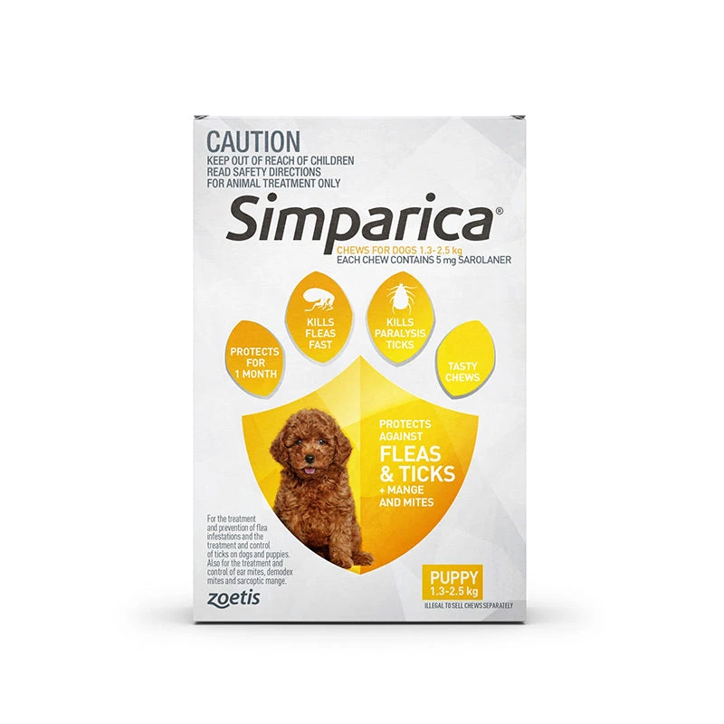 Simparica For Puppies/Small Dogs 1.3 To 2.5kg- 3 Pack 1 Simparica For Puppies/Small Dogs 1.3 To 2.5kg- 3 Pack