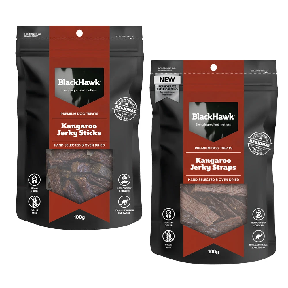 Black Hawk Kangaroo Jerky Dog Treats 100g 1 Black Hawk Kangaroo Jerky Dog Treats 100g