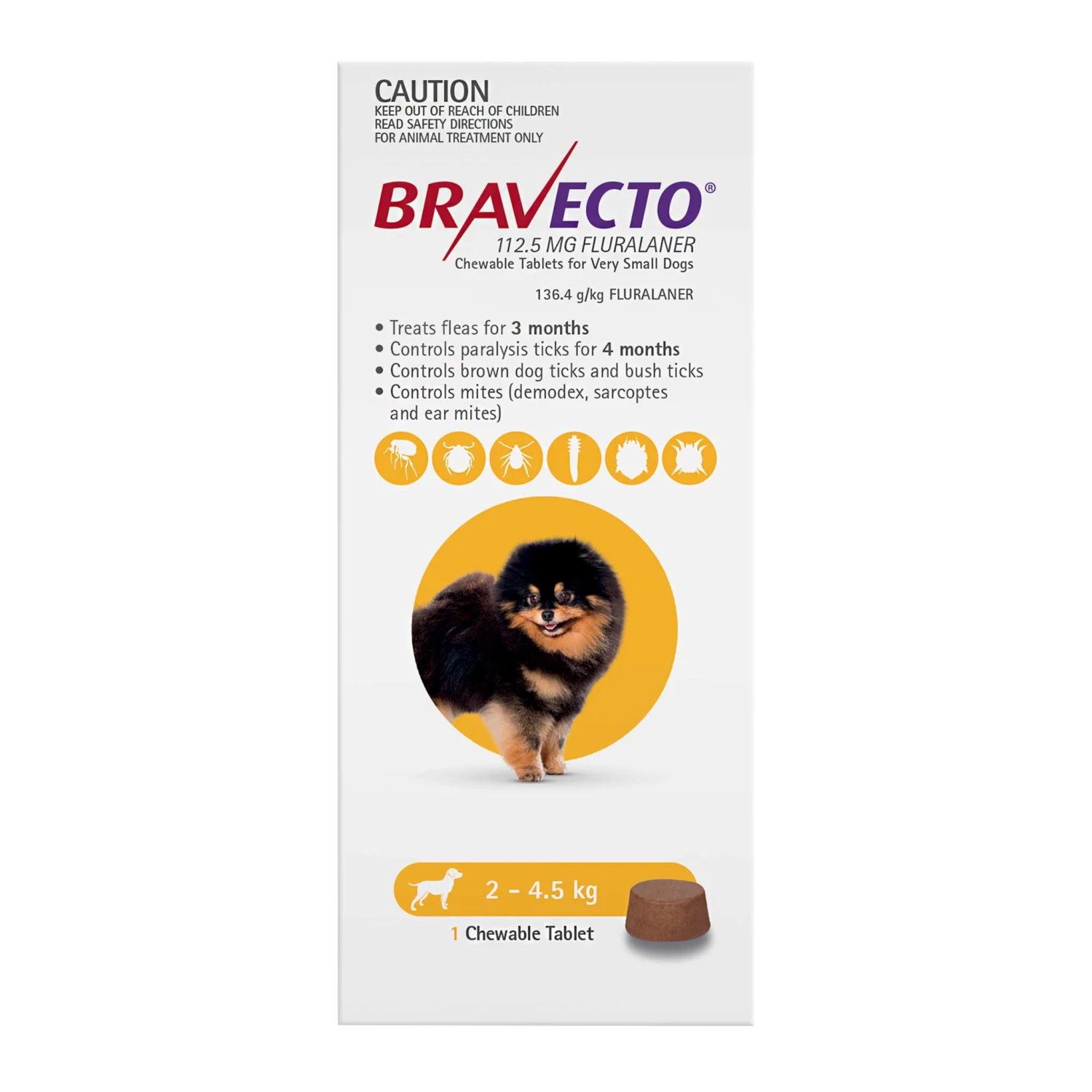 Bravecto 3-Month Chews For Very Small Dogs 2-4.5kg (Yellow) 2 Bravecto 3-Month Chews For Very Small Dogs 2-4.5kg (Yellow) - Image 2