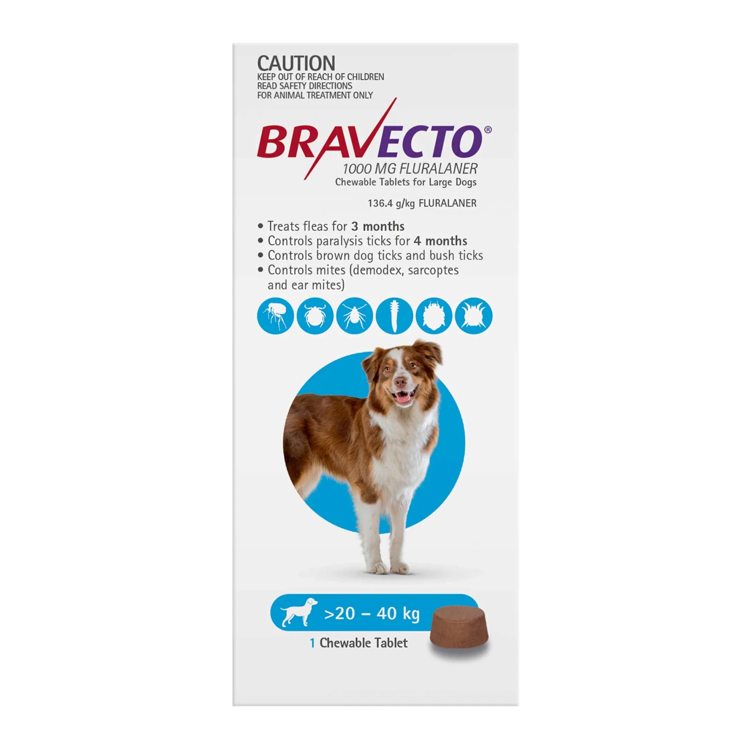 Bravecto 3-Month Chews For Large Dogs 20-40kg (Blue) 2 Bravecto 3-Month Chews For Large Dogs 20-40kg (Blue) - Image 2