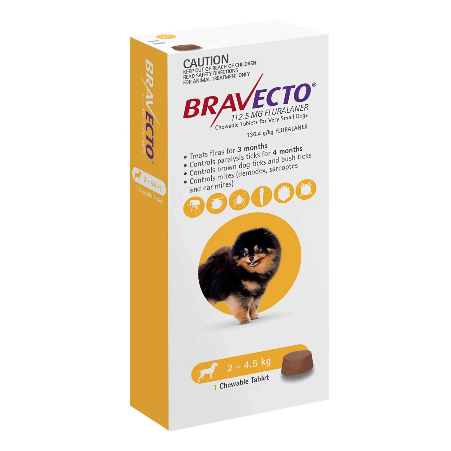 Bravecto 3-Month Chews For Very Small Dogs 2-4.5kg (Yellow) 1 Bravecto 3-Month Chews For Very Small Dogs 2-4.5kg (Yellow)