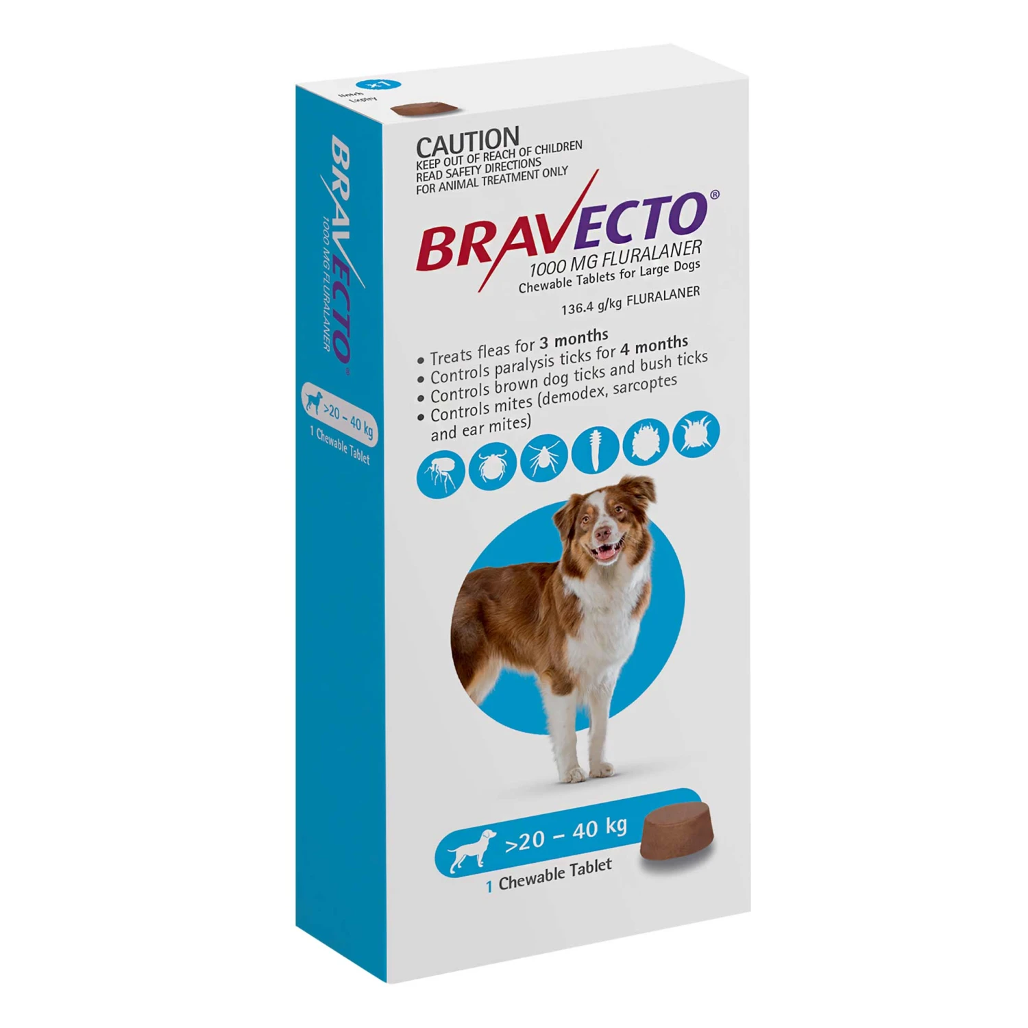 Bravecto 3-Month Chews For Large Dogs 20-40kg (Blue) 1 Bravecto 3-Month Chews For Large Dogs 20-40kg (Blue)