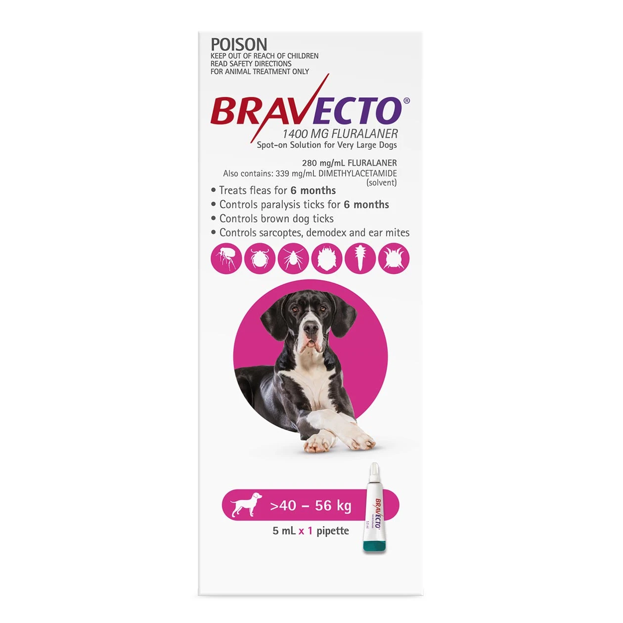 Bravecto Spot-On For Dogs 40kg-56kg (Pink) -2 Pack Value Bundle 4 Bravecto Spot-On For Dogs 40kg-56kg (Pink) -2 Pack Value Bundle - Image 4