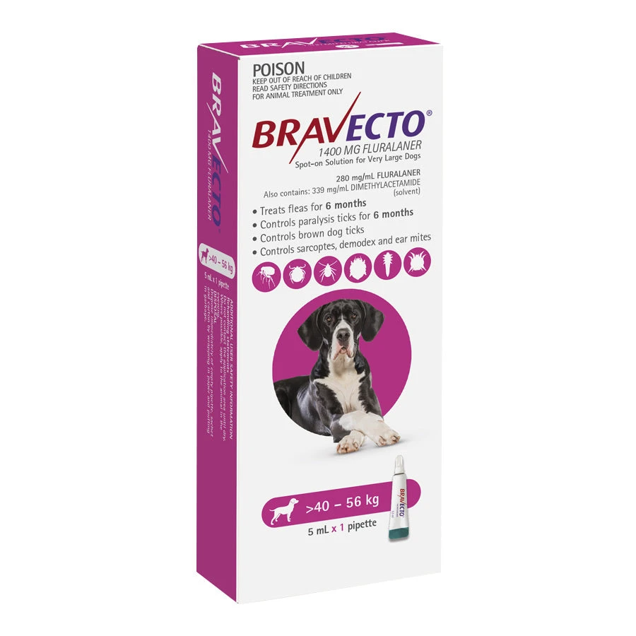Bravecto Spot-On For Dogs 40kg-56kg (Pink) -2 Pack Value Bundle 2 Bravecto Spot-On For Dogs 40kg-56kg (Pink) -2 Pack Value Bundle - Image 2