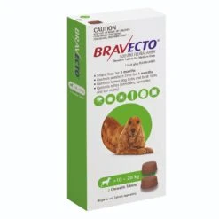 Bravecto 3-Month Chews For Medium Dogs 10-20kg (Green) -Vetn Pet Direct Store BRAVECTO DOG 2PK CHEW 10 20kg RHS 2020 1560px