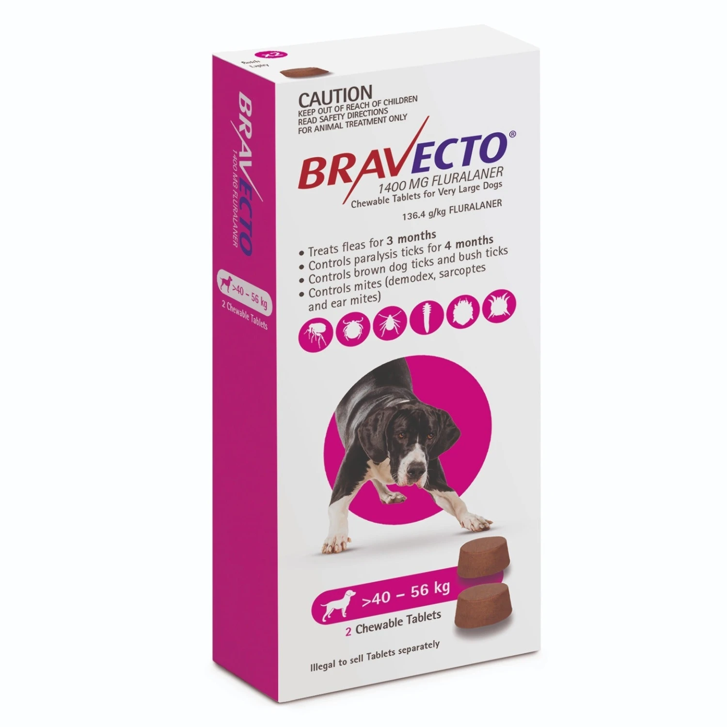 Bravecto 3-Month Chews For Very Large Dogs 40-56kg (Pink) - 2 X 2 Chew Value Bundle 2 Bravecto 3-Month Chews For Very Large Dogs 40-56kg (Pink) - 2 X 2 Chew Value Bundle - Image 2