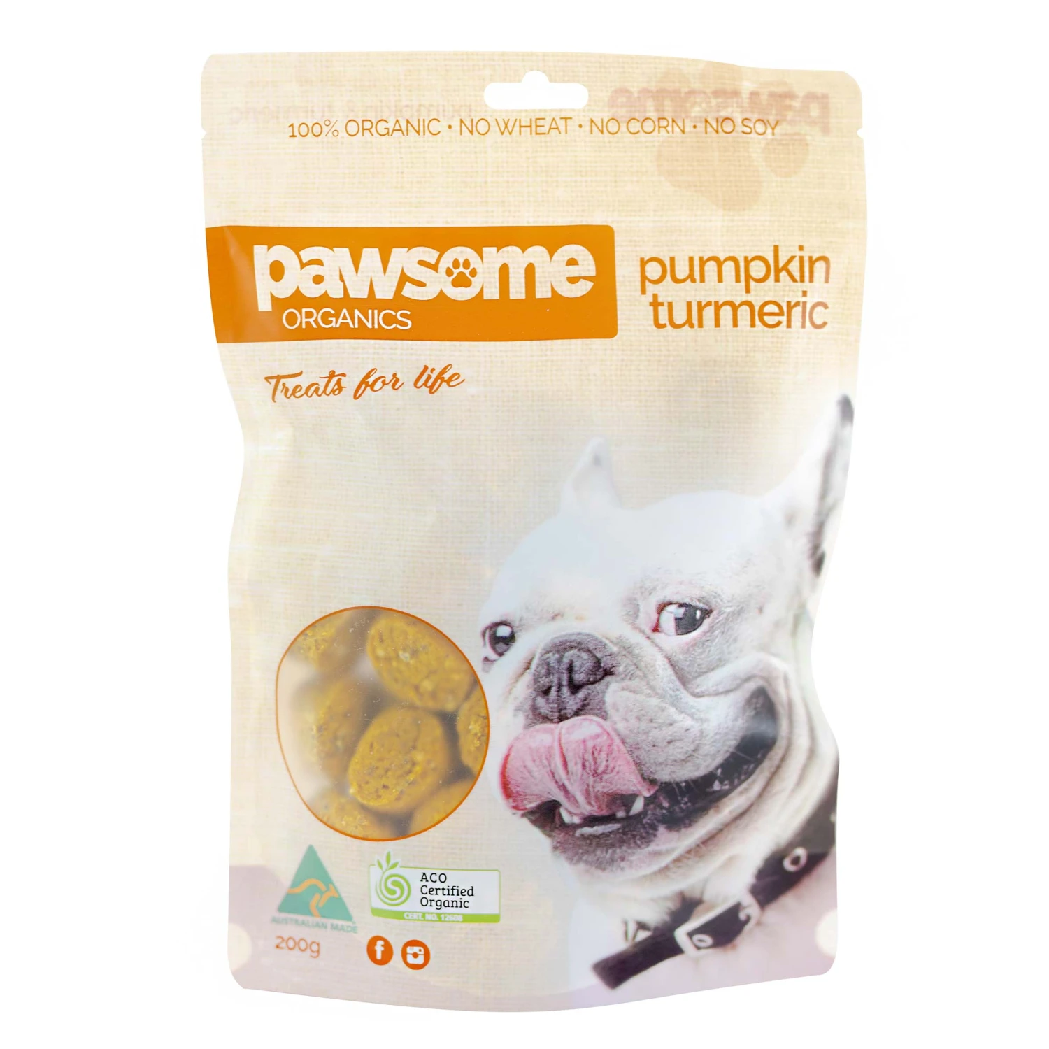 Pawsome Organics Pumpkin & Turmeric Dog Treats 200g 1 Pawsome Organics Pumpkin & Turmeric Dog Treats 200g