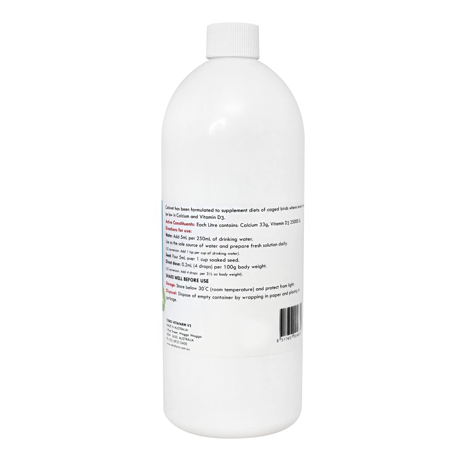 Vetafarm Calcivet Liquid Calcium Supplement For Birds 2 Vetafarm Calcivet Liquid Calcium Supplement For Birds - Image 2