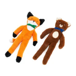 Zippy Paws Fluffy Peltz - Bear And Fox 2 Pack -Vetn Pet Direct Store bear foc 2