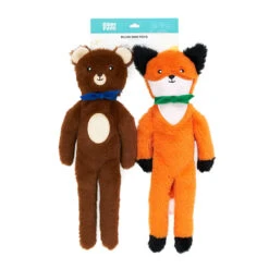 Zippy Paws Fluffy Peltz - Bear And Fox 2 Pack -Vetn Pet Direct Store bear fox 5