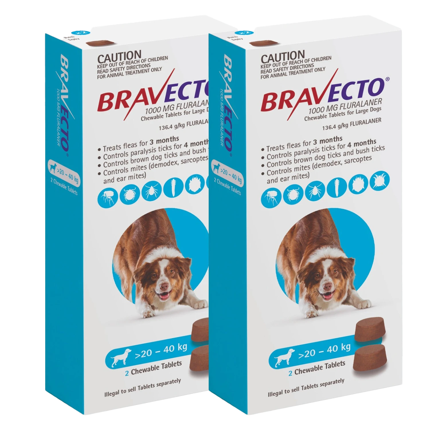 Bravecto 3-Month Chews For Large Dogs 20-40kg (Blue) - 2 X 2 Chew Value Bundle 1 Bravecto 3-Month Chews For Large Dogs 20-40kg (Blue) - 2 X 2 Chew Value Bundle