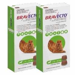 Bravecto 3-Month Chews For Medium Dogs 10-20kg (Green) - 2 X 2 Chew Value Bundle