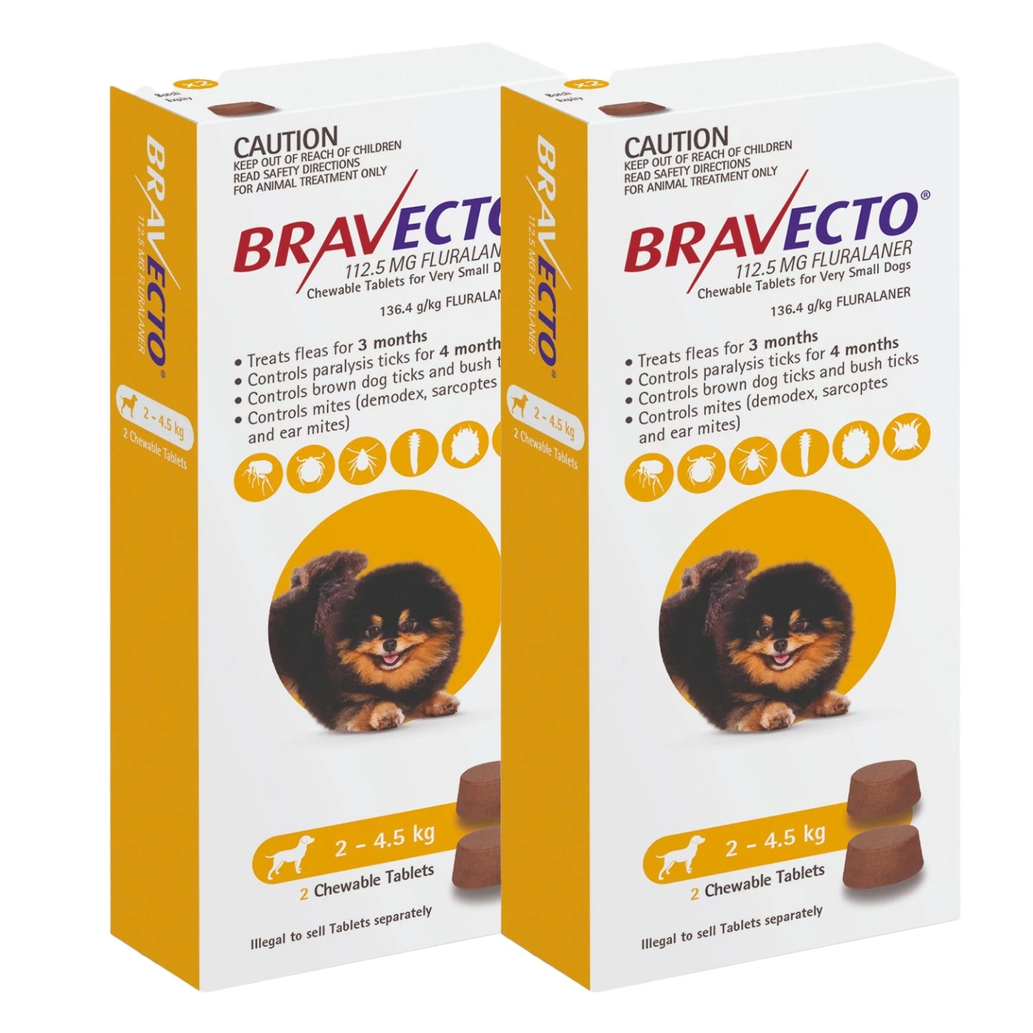 Bravecto 3-Month Chews For Very Small Dogs 2-4.5kg (Yellow) - 2 X 2 Chew Value Bundle 1 Bravecto 3-Month Chews For Very Small Dogs 2-4.5kg (Yellow) - 2 X 2 Chew Value Bundle