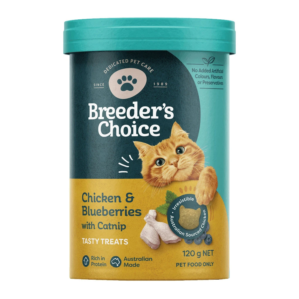 Breeder's Choice Chicken & Blueberries With Catnip Cat Treats 120g 1 Breeder's Choice Chicken & Blueberries With Catnip Cat Treats 120g