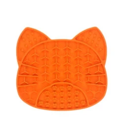 Scream Lick Enrichment Mat Suction Base - Cat Face -Vetn Pet Direct Store cat face lick mat orange