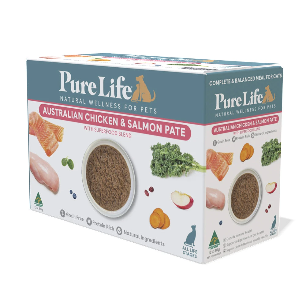 Pure Life Australian Chicken & Salmon Pate Wet Cat Food 80g X 12 1 Pure Life Australian Chicken & Salmon Pate Wet Cat Food 80g X 12