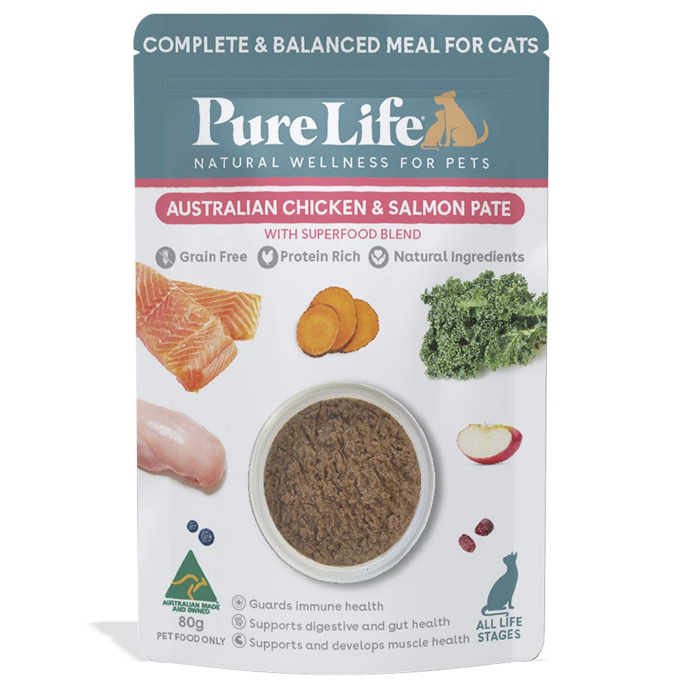 Pure Life Australian Chicken & Salmon Pate Wet Cat Food 80g X 12 2 Pure Life Australian Chicken & Salmon Pate Wet Cat Food 80g X 12 - Image 2