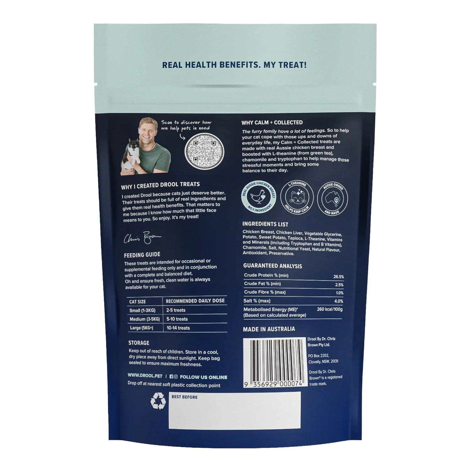 Drool By Dr Chris Brown Calm + Collected Cat Treats 60g 2 Drool By Dr Chris Brown Calm + Collected Cat Treats 60g - Image 2