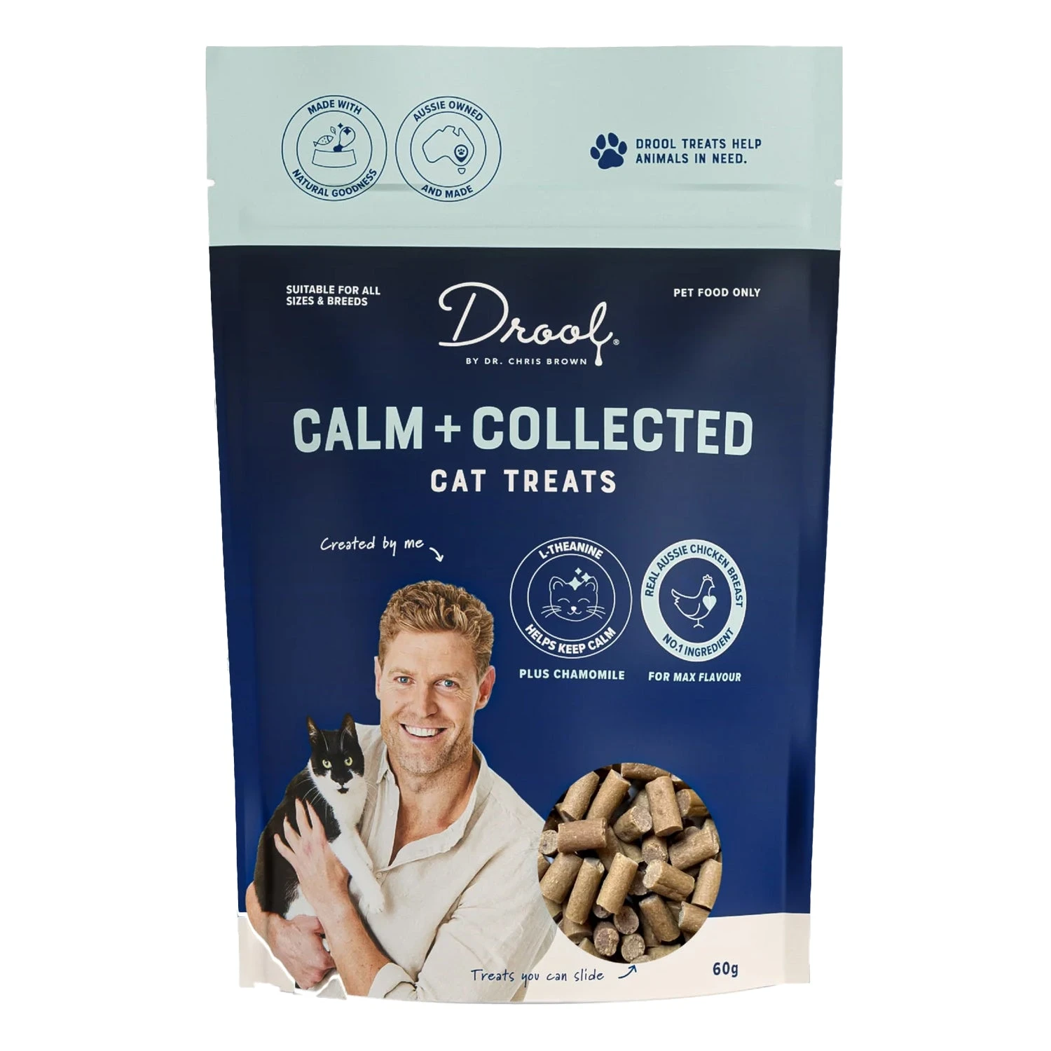 Drool By Dr Chris Brown Calm + Collected Cat Treats 60g 1 Drool By Dr Chris Brown Calm + Collected Cat Treats 60g