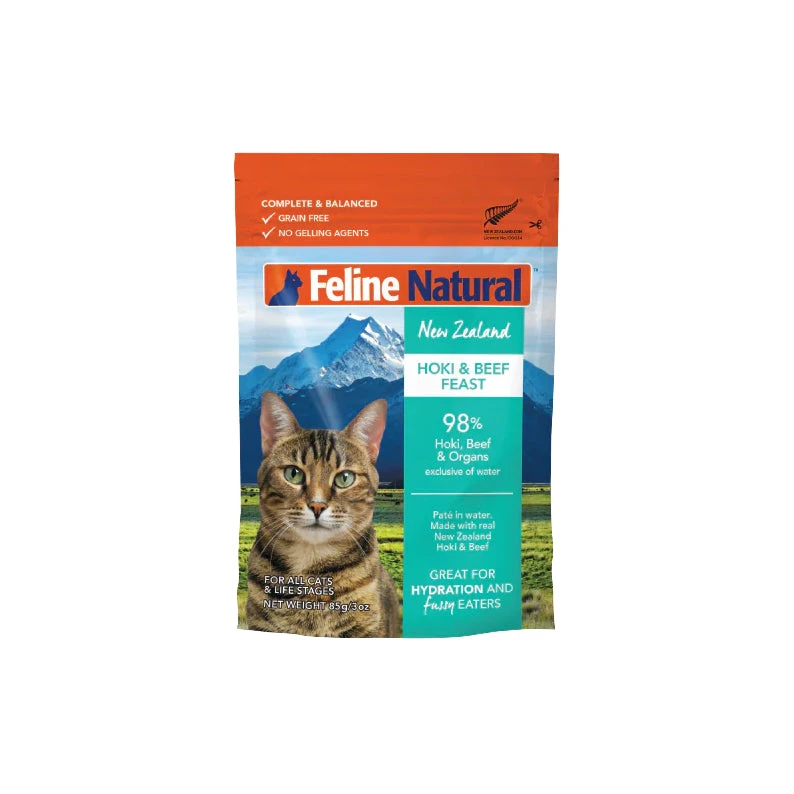 Feline Natural Hoki & Beef Feast Pouch Wet Cat Food 85g X 12 2 Feline Natural Hoki & Beef Feast Pouch Wet Cat Food 85g X 12 - Image 2