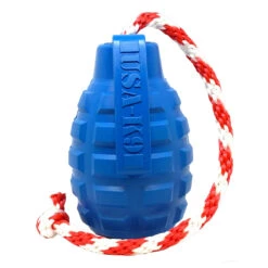 USA-K9 Grenade With Rope Chew, Tug & Treat Dispensing Toy -Vetn Pet Direct Store grenade with rope blue