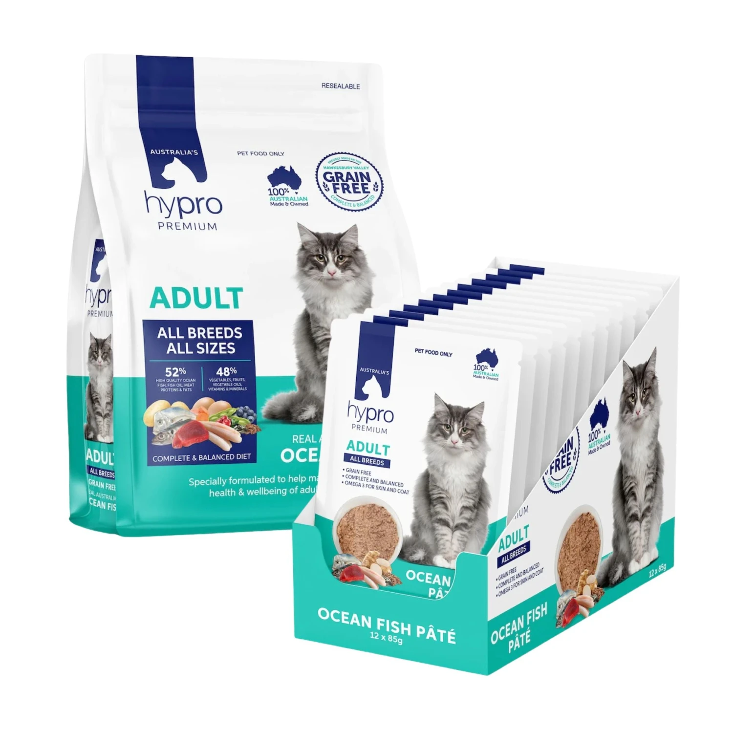 Hypro Premium Grain Free Ocean Fish For Cats Dry + Wet Food Value Bundle 1 Hypro Premium Grain Free Ocean Fish For Cats Dry + Wet Food Value Bundle