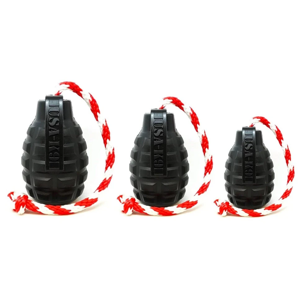 USA-K9 Magnum Grenade With Rope Chew, Tug & Treat Dispensing Toy 2 USA-K9 Magnum Grenade With Rope Chew, Tug & Treat Dispensing Toy - Image 2