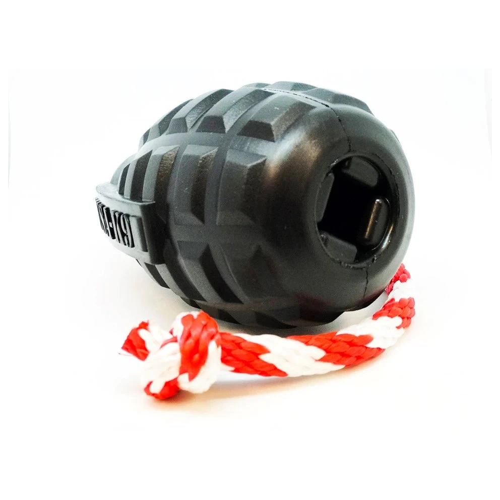 USA-K9 Magnum Grenade With Rope Chew, Tug & Treat Dispensing Toy 4 USA-K9 Magnum Grenade With Rope Chew, Tug & Treat Dispensing Toy - Image 4