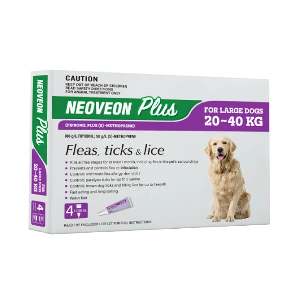 Neoveon Plus For Large Dogs (Fleas, Ticks & Lice) 20-40kg - 4 Pack 1 Neoveon Plus For Large Dogs (Fleas, Ticks & Lice) 20-40kg - 4 Pack