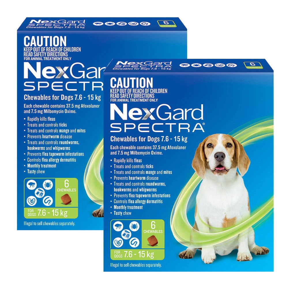 NexGard Spectra Chews For Medium Dogs 7.6-15kg - 12 Pack Value Bundle 1 NexGard Spectra Chews For Medium Dogs 7.6-15kg - 12 Pack Value Bundle