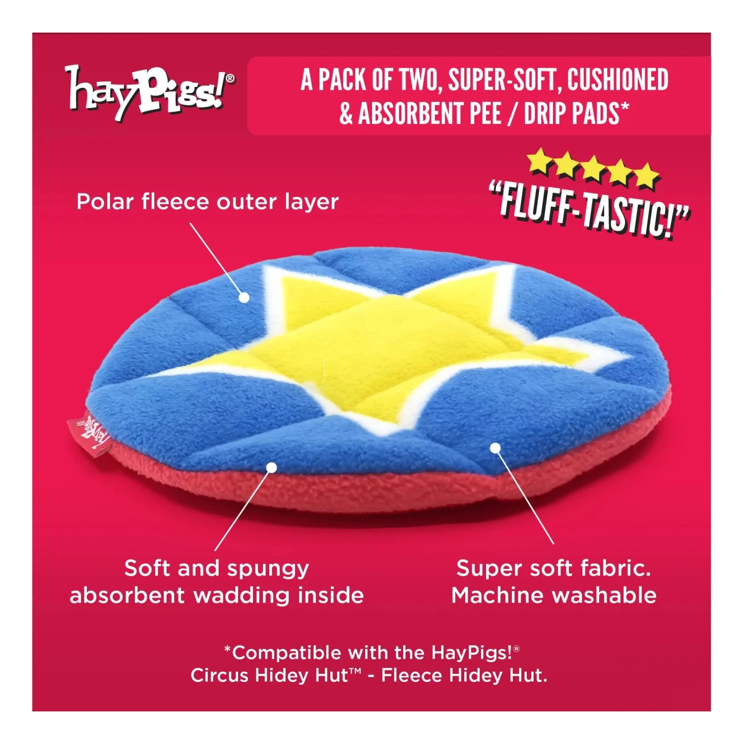 HayPigs! Circus Fleece Hidey Hut Pee Pads - 2 Pack 3 HayPigs! Circus Fleece Hidey Hut Pee Pads - 2 Pack - Image 3