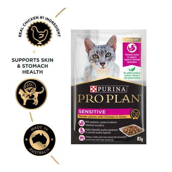 PRO PLAN Adult Sensitive Chicken In Gravy Wet Cat Food Pouches 85g X 12 2 PRO PLAN Adult Sensitive Chicken In Gravy Wet Cat Food Pouches 85g X 12 - Image 2