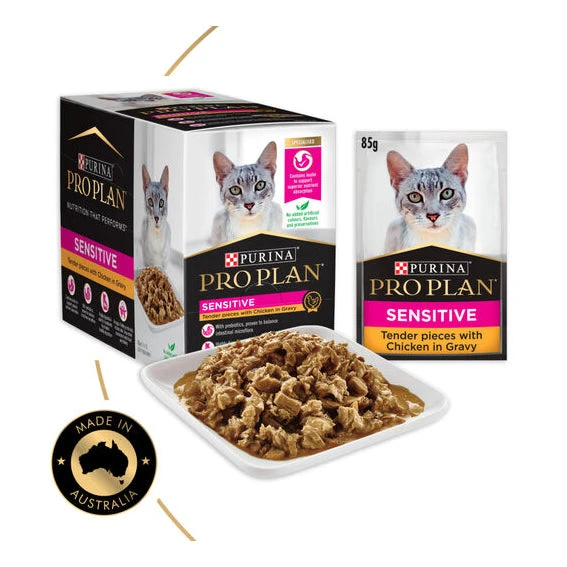 PRO PLAN Adult Sensitive Chicken In Gravy Wet Cat Food Pouches 85g X 12 1 PRO PLAN Adult Sensitive Chicken In Gravy Wet Cat Food Pouches 85g X 12