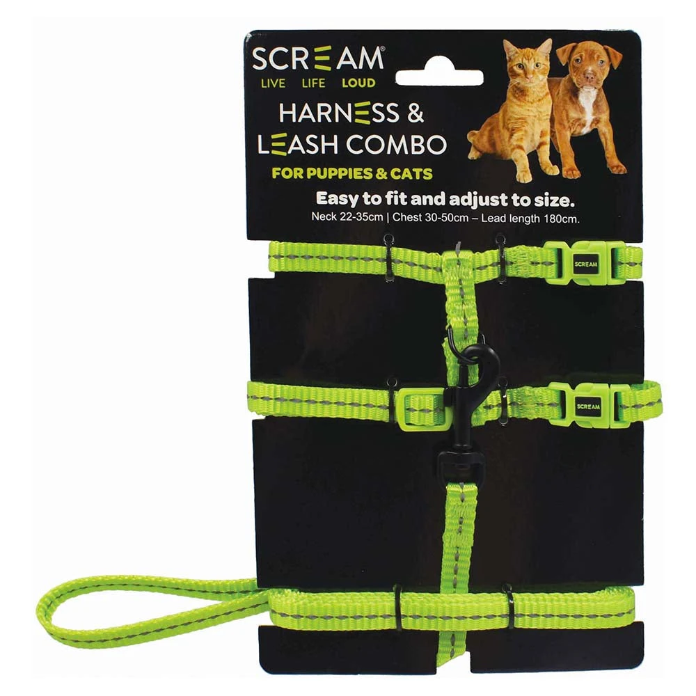 Scream Reflective Adjustable Nylon Cat/Puppy Harness & Leash Combo 2 Scream Reflective Adjustable Nylon Cat/Puppy Harness & Leash Combo - Image 2