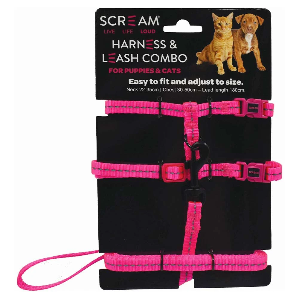 Scream Reflective Adjustable Nylon Cat/Puppy Harness & Leash Combo 4 Scream Reflective Adjustable Nylon Cat/Puppy Harness & Leash Combo - Image 4