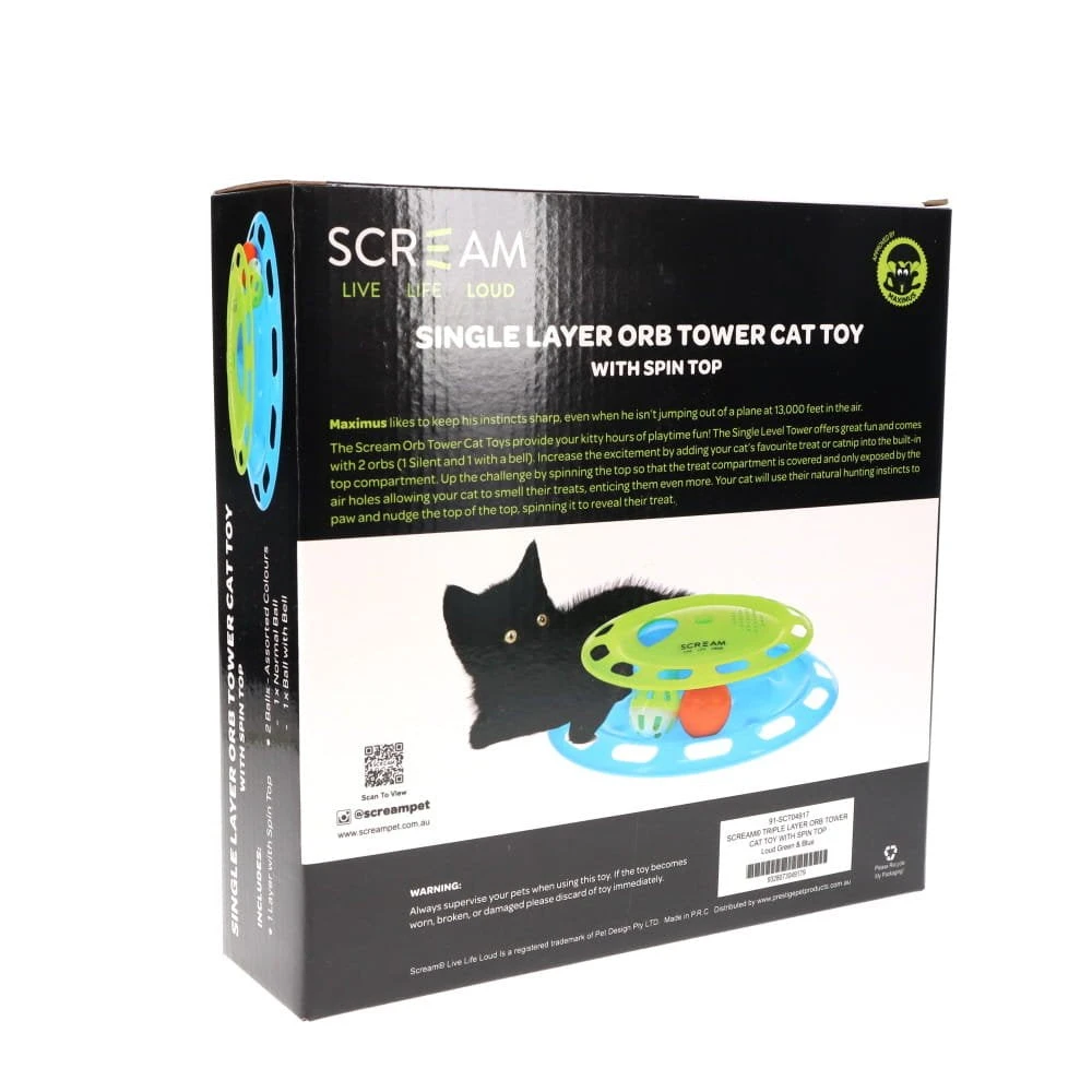Scream Single Layer Orb Tower Cat Toy With Spin Top 2 Scream Single Layer Orb Tower Cat Toy With Spin Top - Image 2