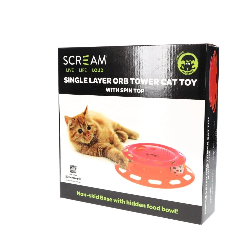 Scream Single Layer Orb Tower Cat Toy With Spin Top 6 Scream Single Layer Orb Tower Cat Toy With Spin Top - Image 6