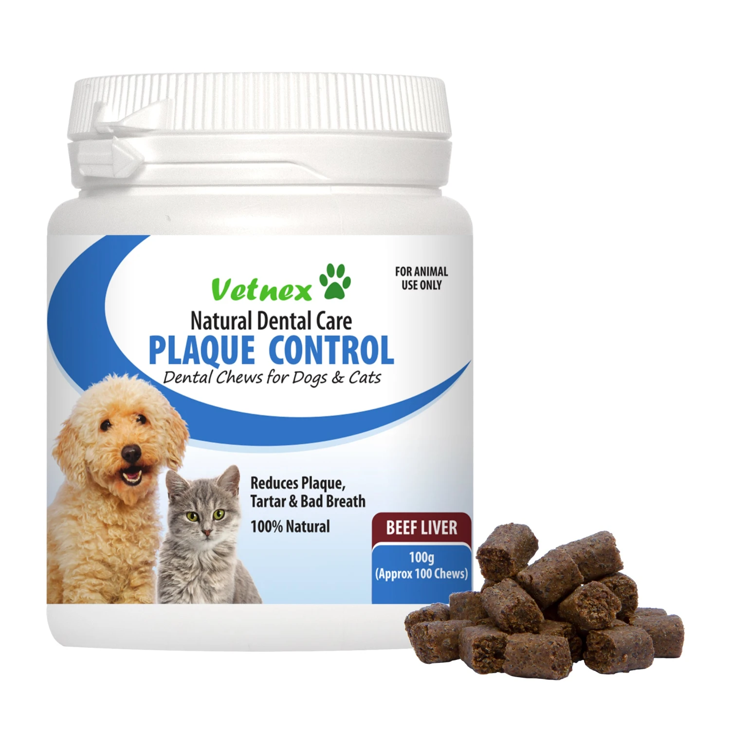 Vetnex Plaque Control Dental Chews For Dogs & Cats 100g - Beef Liver 1 Vetnex Plaque Control Dental Chews For Dogs & Cats 100g - Beef Liver