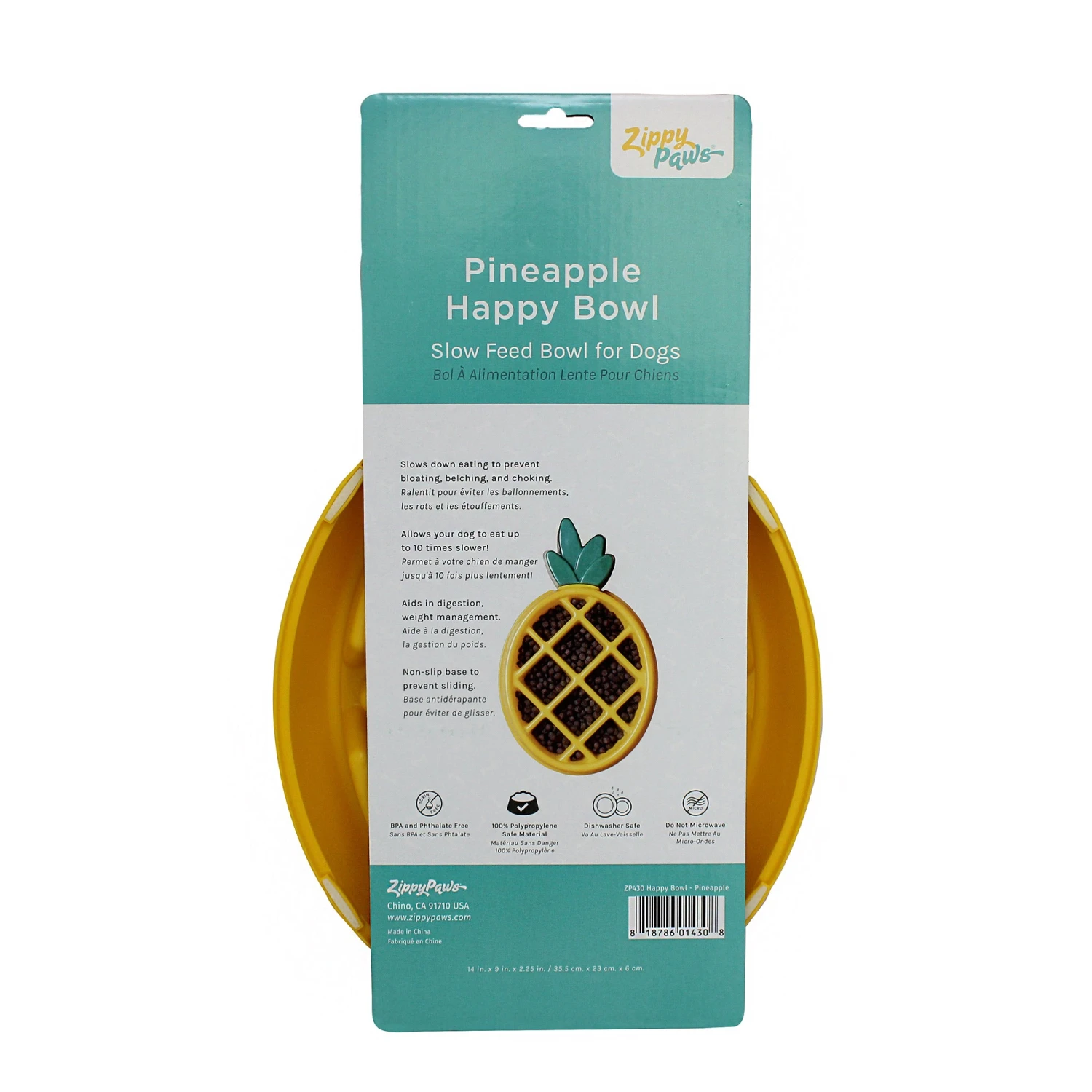 ZippyPaws Happy Bowl Slow Feeder - Pineapple 3 ZippyPaws Happy Bowl Slow Feeder - Pineapple - Image 3