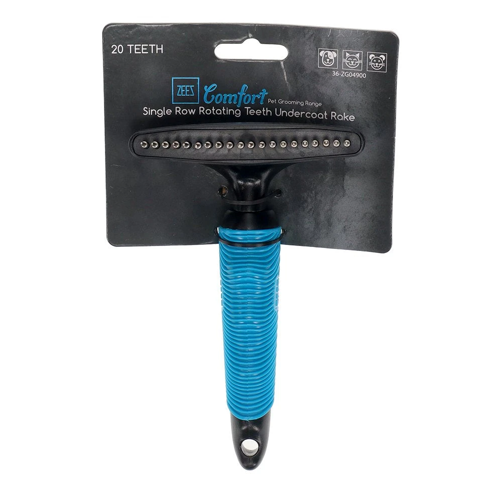 ZeeZ Comfort Single Row Rotating Teeth Undercoat Rake - 20 Teeth (Long Pins) 1 ZeeZ Comfort Single Row Rotating Teeth Undercoat Rake - 20 Teeth (Long Pins)