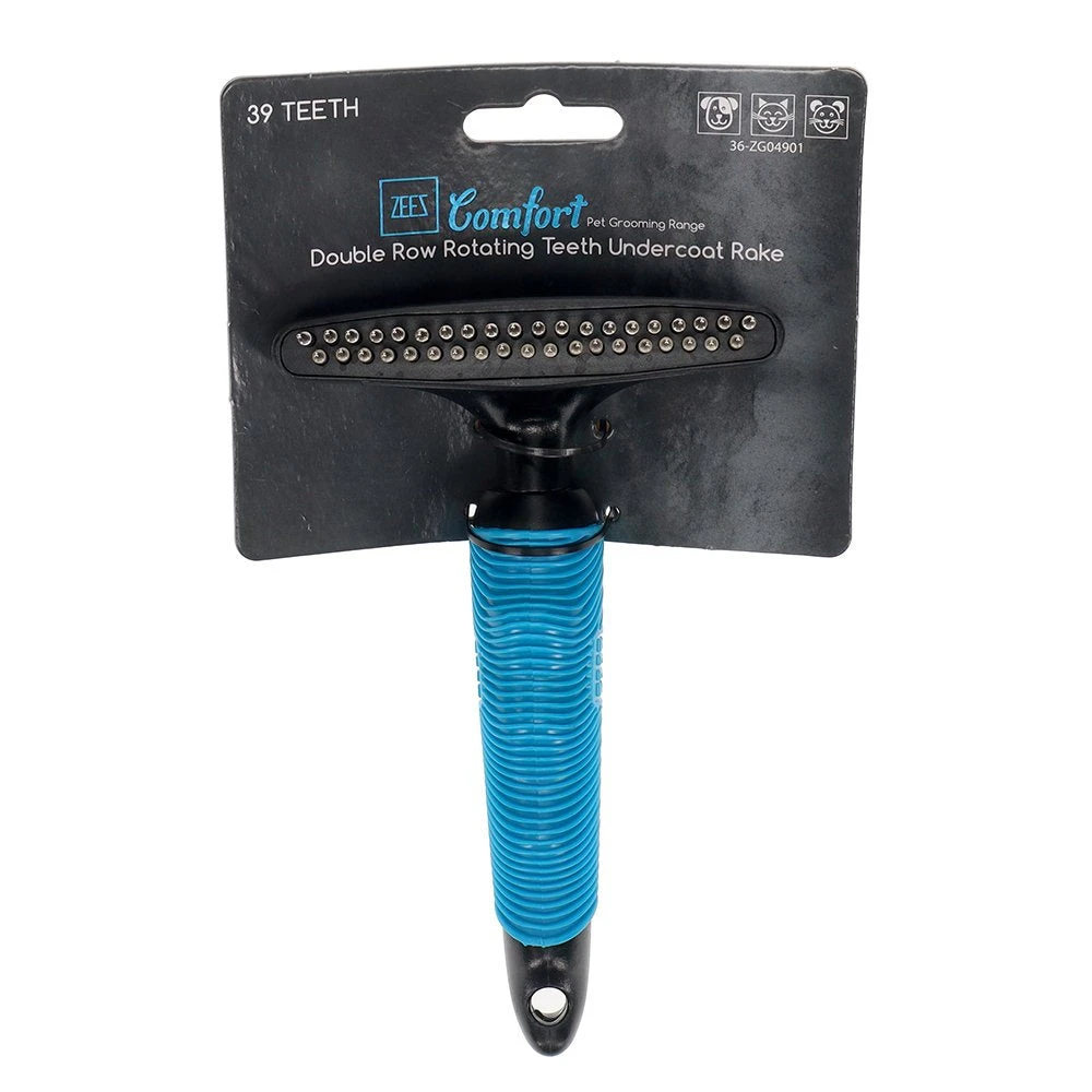 ZeeZ Comfort Double Row Rotating Teeth Undercoat Rake - 39 Teeth (Long Pins) 1 ZeeZ Comfort Double Row Rotating Teeth Undercoat Rake - 39 Teeth (Long Pins)